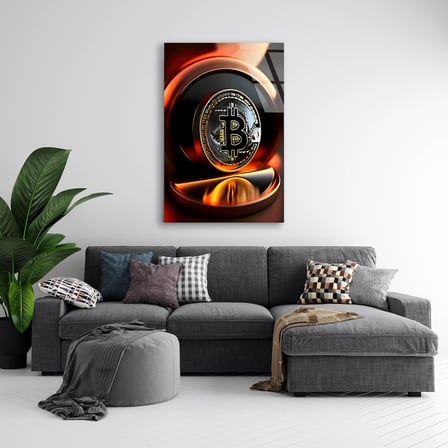 Bitcoin Altın Coin 3D Cam Tablo 70x110 cm