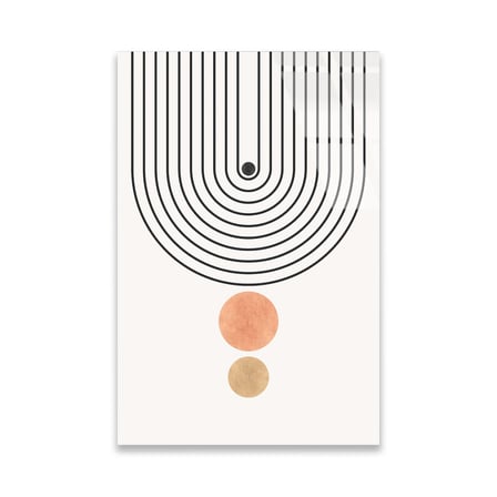 Minimalist U Çizgi ve İki Daire Boho Cam Tablo 35x50 cm
