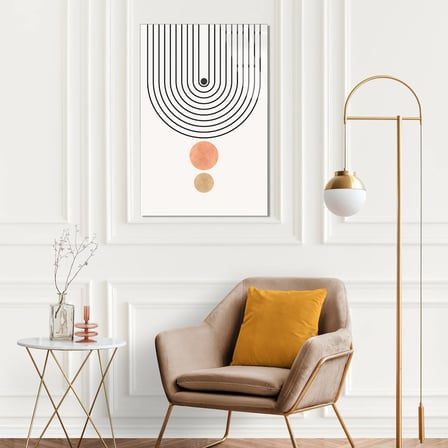 Minimalist U Çizgi ve İki Daire Boho Cam Tablo 35x50 cm
