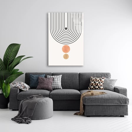 Minimalist U Çizgi ve İki Daire Boho Cam Tablo 35x50 cm