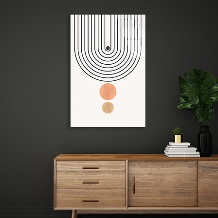 Minimalist U Çizgi ve İki Daire Boho Cam Tablo 35x50 cm