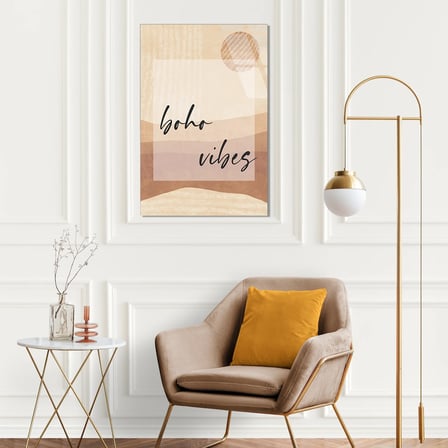 Boho Vibes Yazılı Minimalist Cam Tablo 35x50 cm