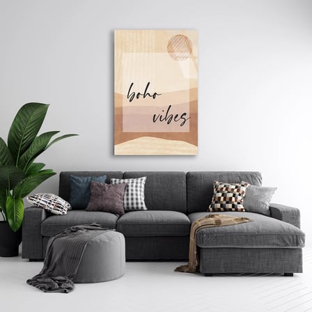 Boho Vibes Yazılı Minimalist Cam Tablo 35x50 cm
