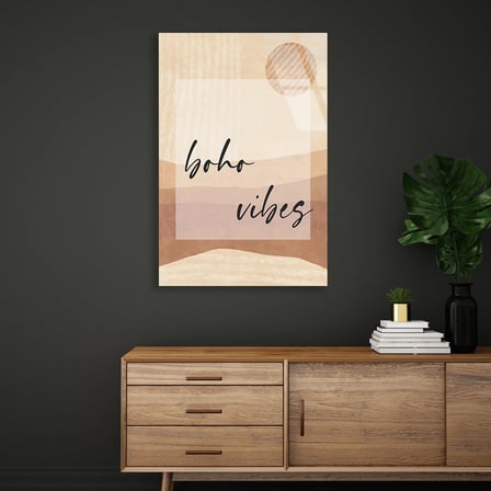 Boho Vibes Yazılı Minimalist Cam Tablo 35x50 cm