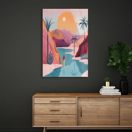 Renkli Kanyon ve Vaha Palmiye Cam Tablo 35x50 cm