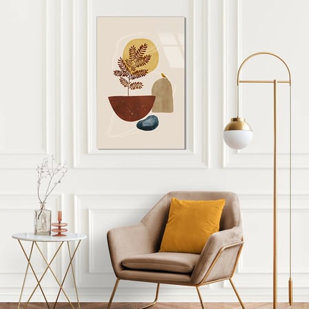 Saksı Bitki ve Kuş Minimalist Boho Cam Tablo 35x50 cm