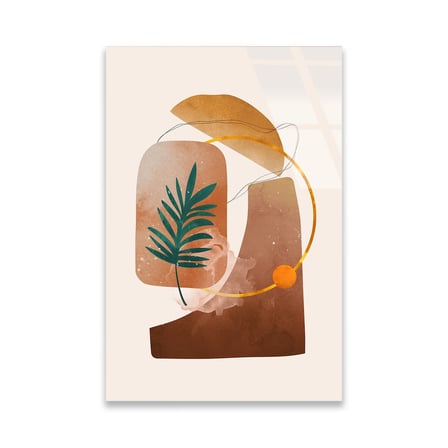 Soyut Palmiye ve Formlar Boho Cam Tablo 35x50 cm