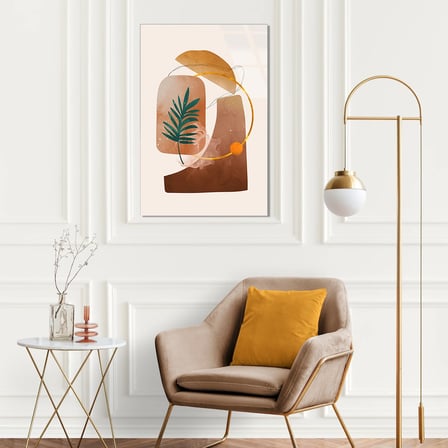Soyut Palmiye ve Formlar Boho Cam Tablo 35x50 cm