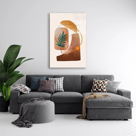 Soyut Palmiye ve Formlar Boho Cam Tablo 35x50 cm
