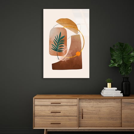 Soyut Palmiye ve Formlar Boho Cam Tablo 35x50 cm