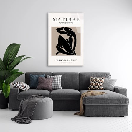 Matisse Tarzı Siyah Figür Minimalist Cam Tablo 35x50 cm