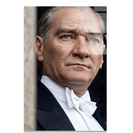 Atatürk Frak Portre Renklendirilmiş Cam Tablo 35x50 cm