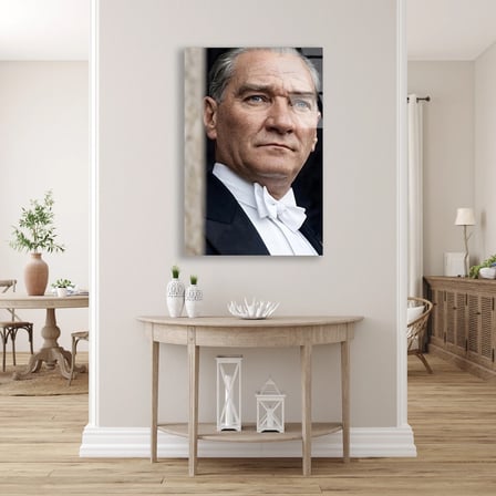 Atatürk Frak Portre Renklendirilmiş Cam Tablo 35x50 cm