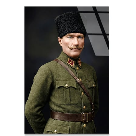 Atatürk Kalpaklı Komutan Cam Tablo 35x50 cm