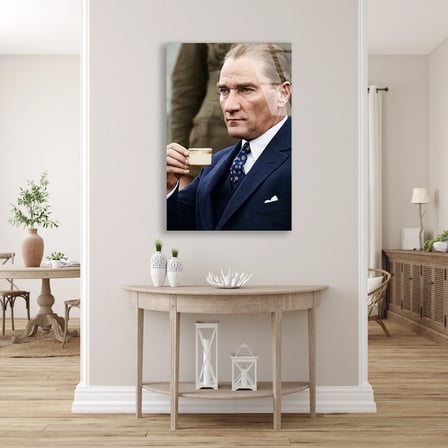 Atatürk Kahve İçerken Cam Tablo 35x50 cm