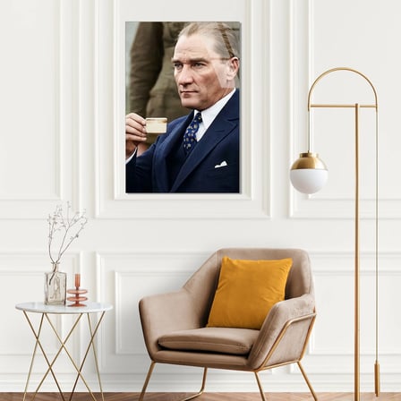 Atatürk Kahve İçerken Cam Tablo 35x50 cm