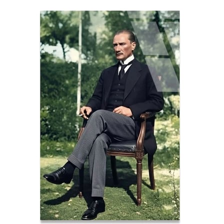 Atatürk Bahçede Portre Cam Tablo 35x50 cm