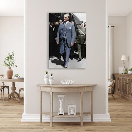 Atatürk Mavi Takım Elbise Cam Tablo 35x50 cm