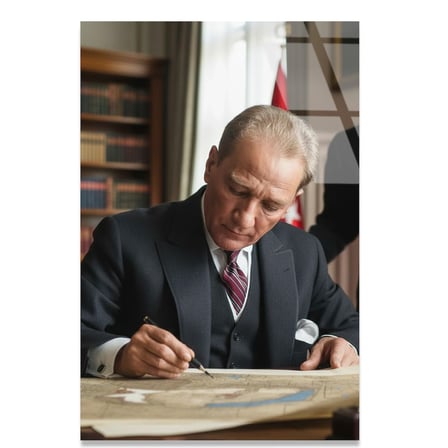 Atatürk Çalışma Masasında Cam Tablo 35x50 cm