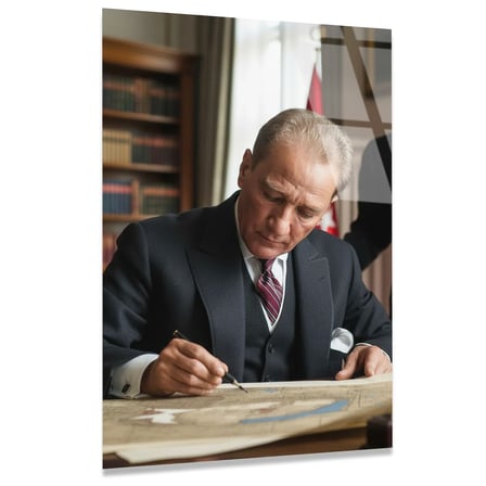 Atatürk Çalışma Masasında Cam Tablo 35x50 cm