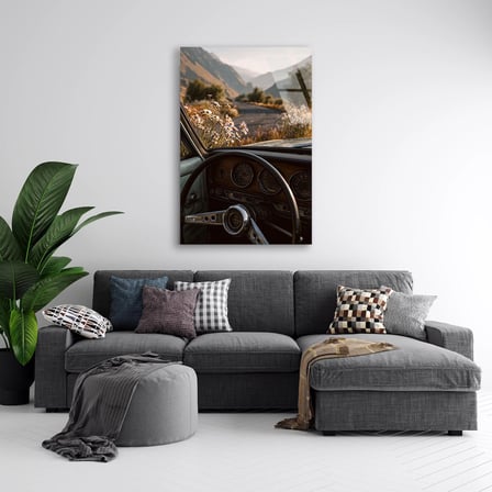 Klasik Araba ve Manzara Cam Tablo 35x50 cm