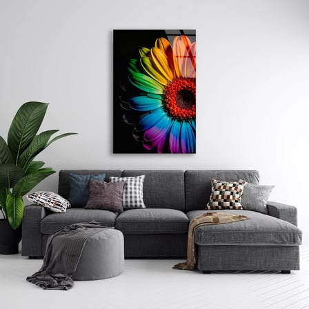 Rengarenk Çiçekler Cam Tablo – Botanik Temalı Duvar Dekoru 35x50 cm