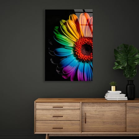 Rengarenk Çiçekler Cam Tablo – Botanik Temalı Duvar Dekoru 35x50 cm
