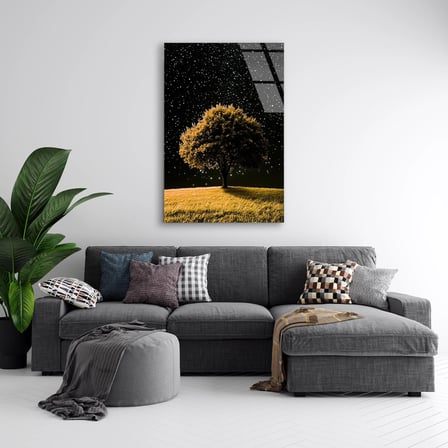 Yalnız Ağaç Manzarası Cam Tablo 35x50 cm