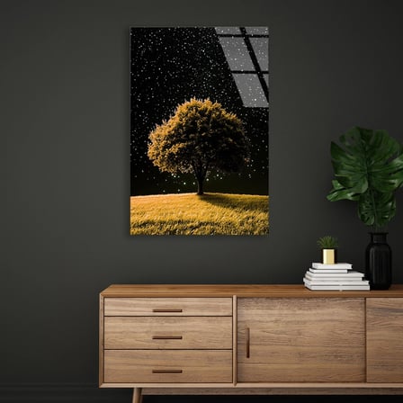 Yalnız Ağaç Manzarası Cam Tablo 35x50 cm