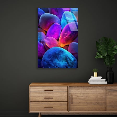 Doğal Taşlar Cam Tablo – Minimalist Doğa Duvar Dekoru 35x50 cm