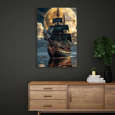 Ay Işığında Yelkenli Cam Tablo 60x90 cm