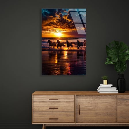 Doğada Atlar Cam Tablo 35x50 cm