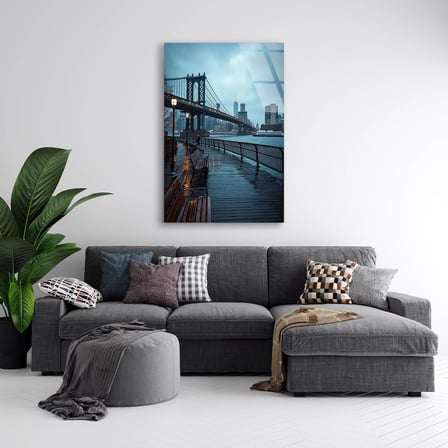 Köprü Manzarası Cam Tablo – Şehir ve Doğa Temalı Duvar Dekoru 35x50 cm