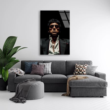 Scarface Portre Cam Tablo – Efsane Film Temalı Duvar Dekoru 60x90 cm
