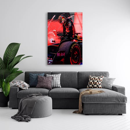 Kırmızı F1 Yarış Arabası Cam Tablo – Formula 1 Duvar Dekoru 35x50 cm