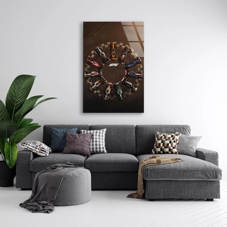 Formula 1 Yarış Ruhu Cam Tablo – Motorsport Kolaj Duvar Dekoru 35x50 cm