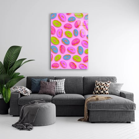 Pop Art Donut Cam Tablo – Renkli Mutfak Duvar Dekoru 35x50 cm