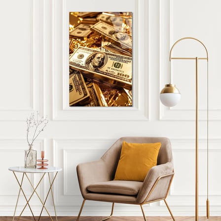 Altın Dolar Destesi Cam Tablo 35x50 cm