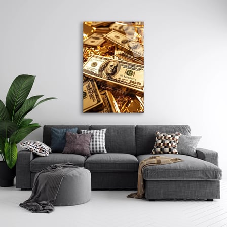 Altın Dolar Destesi Cam Tablo 35x50 cm