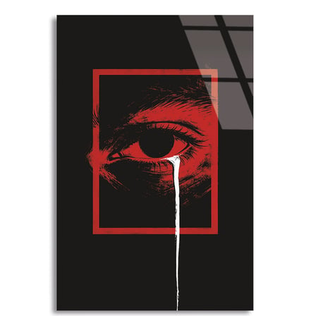 Kırmızı Göz ve Beyaz Akıntı Cam Tablo 35x50 cm