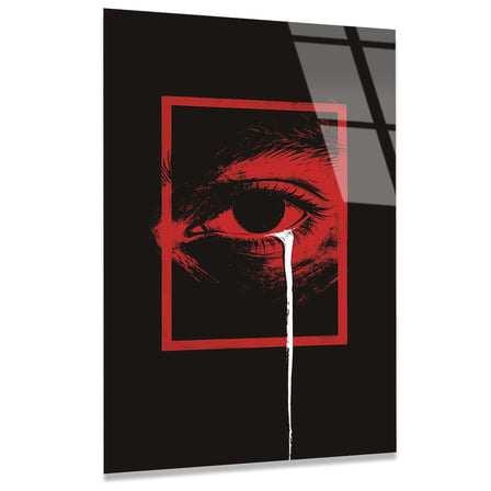 Kırmızı Göz ve Beyaz Akıntı Cam Tablo 35x50 cm