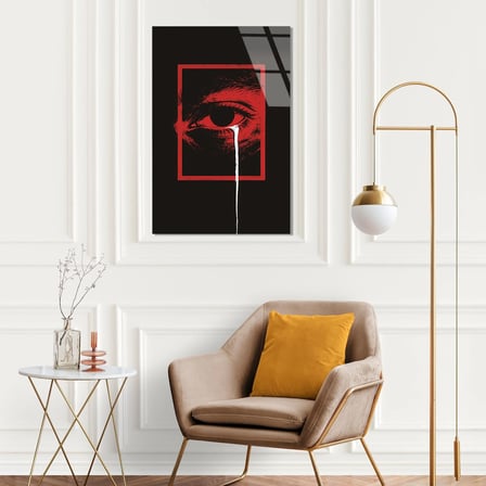 Kırmızı Göz ve Beyaz Akıntı Cam Tablo 35x50 cm