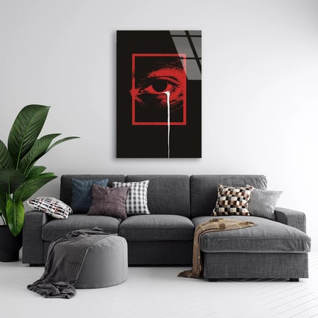 Kırmızı Göz ve Beyaz Akıntı Cam Tablo 35x50 cm