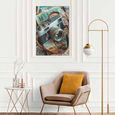 Vintage Makine Cam Tablo – Nostaljik Sanat Duvar Dekoru 35x50 cm