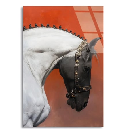 Turuncu At Cam Tablo – Renkli Hayvan Duvar Dekoru 35x50 cm