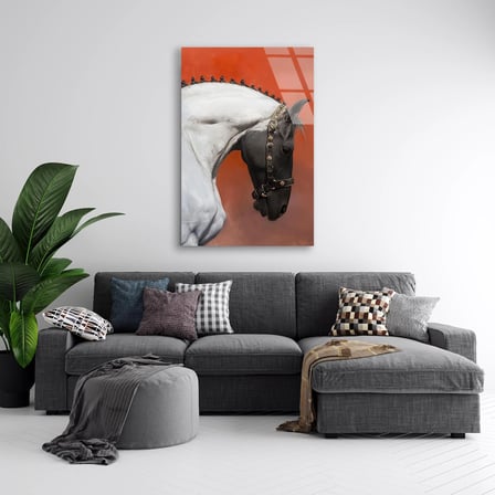 Turuncu At Cam Tablo – Renkli Hayvan Duvar Dekoru 35x50 cm