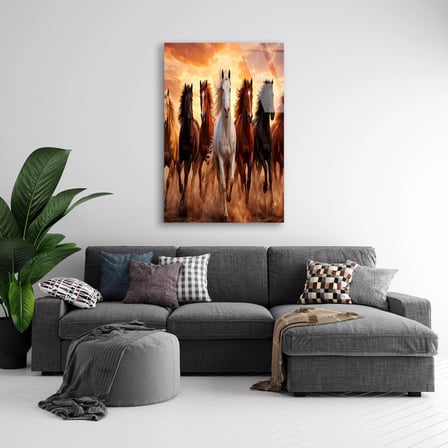 Koşan Atlar Cam Tablo 35x50 cm
