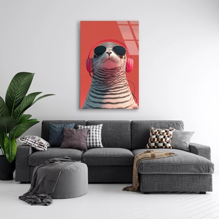 Cool Tilki Cam Tablo – Eğlenceli Hayvan Duvar Dekoru 35x50 cm