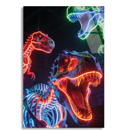 Neon Dinozorlar Cam Tablo 35x50 cm