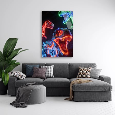 Neon Dinozorlar Cam Tablo 35x50 cm